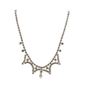 Silver Rhinestone Choker Necklace With Elegant Dangling Teardrop Pendant 15 in